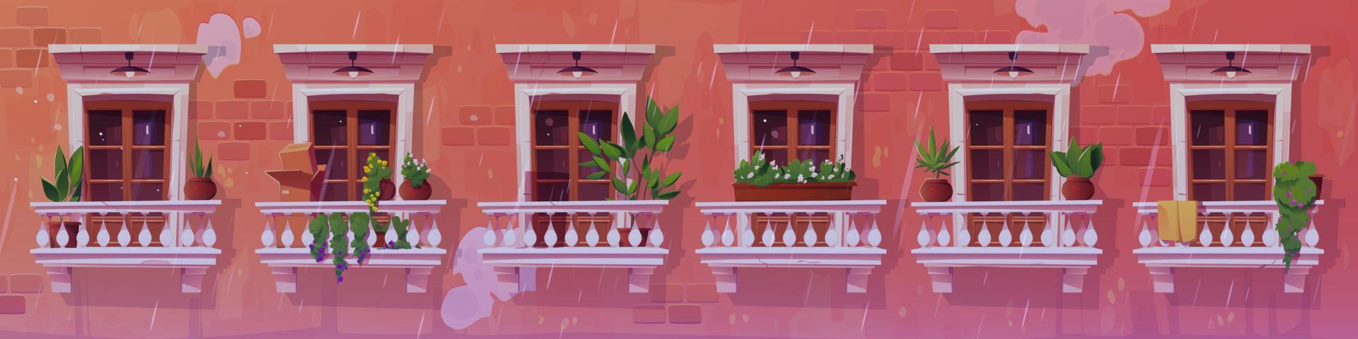 Old apartment house with classic windows rainy day vector