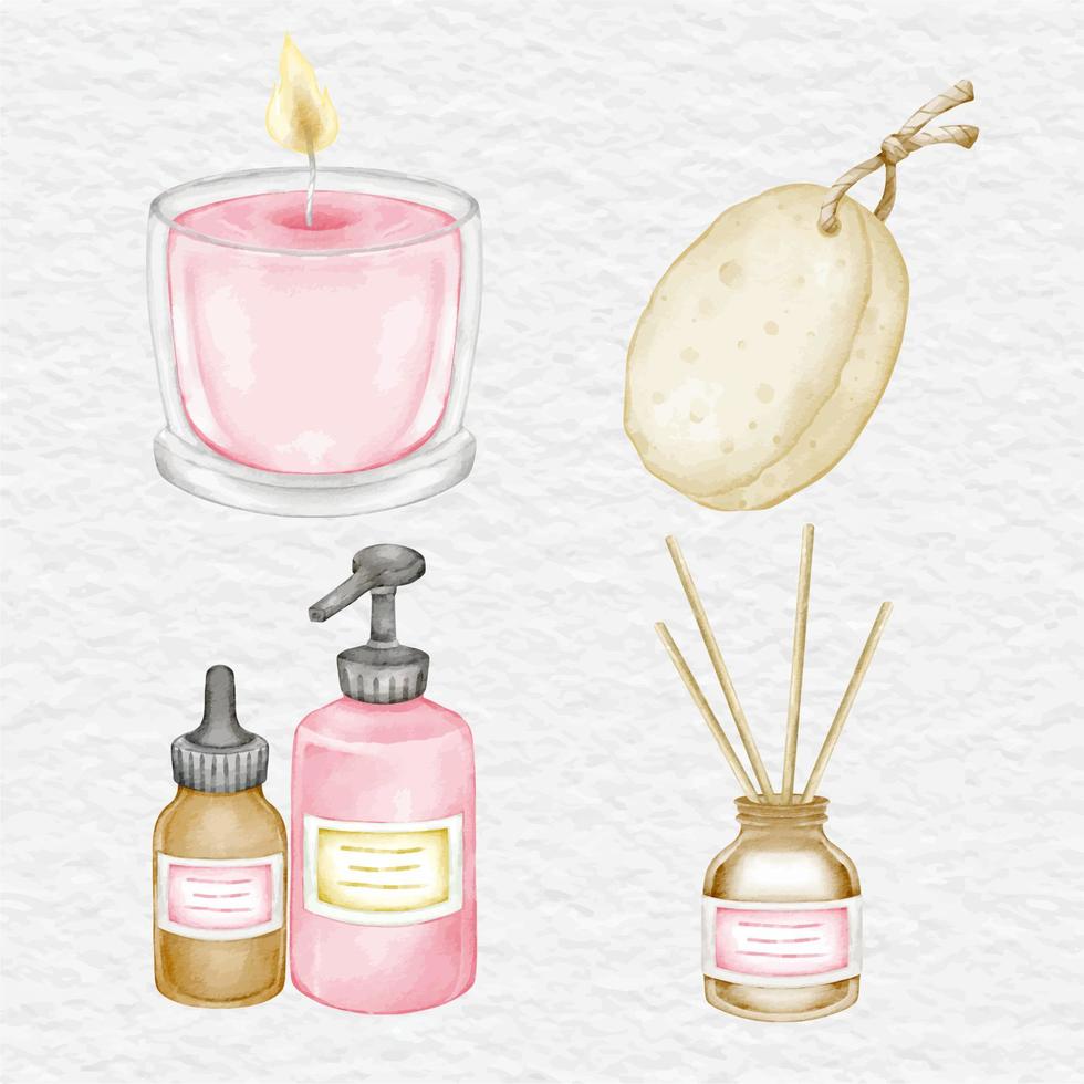 watercolor spa and sauna selfcare element collection set vector