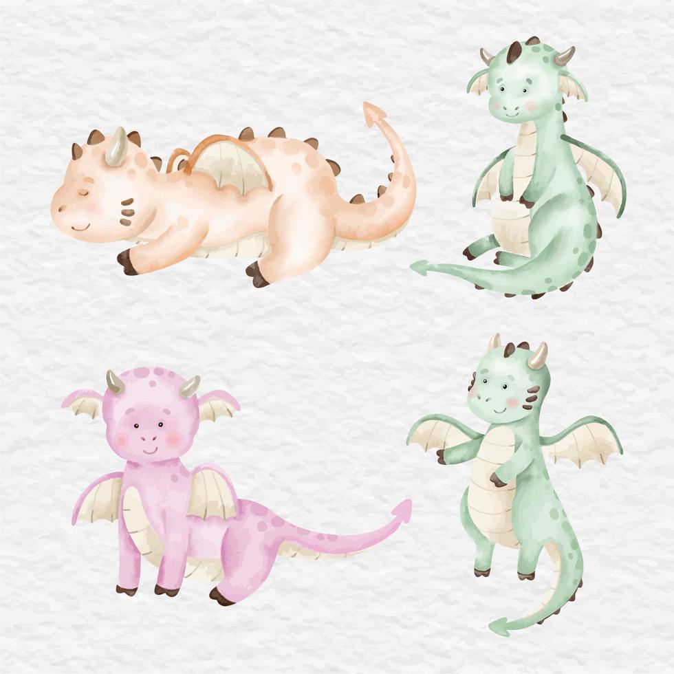 watercolor cute dragon baby clip art collection vector