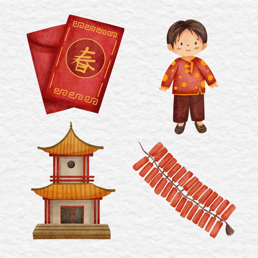 watercolor chinese new year element clip art cartoon vector