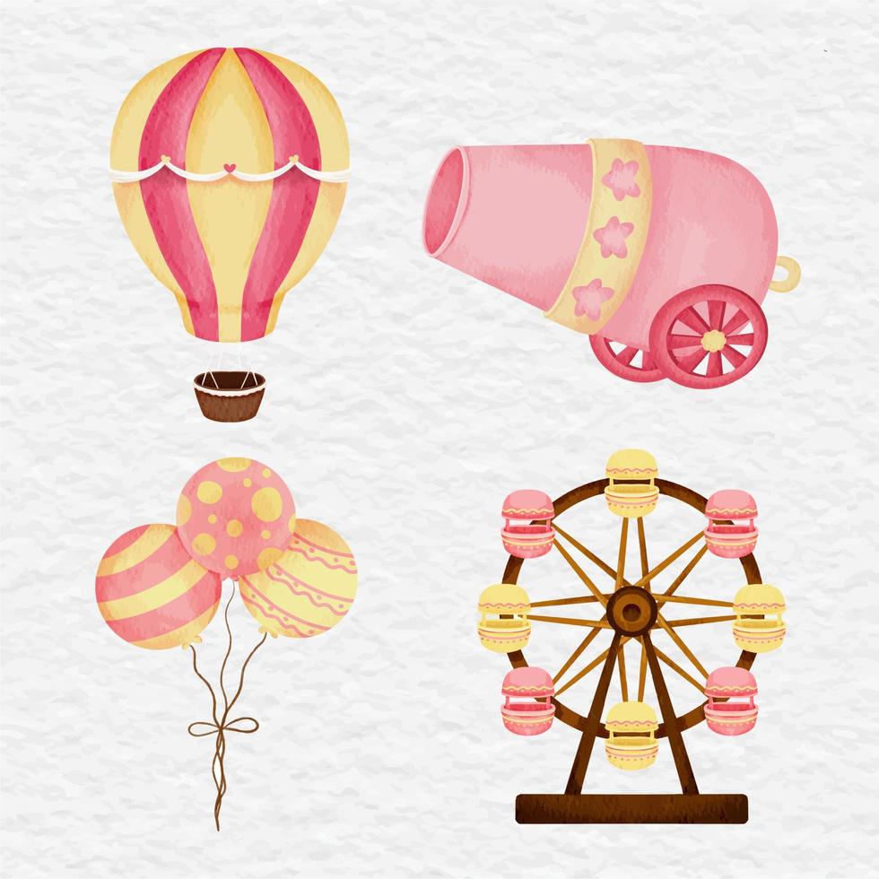 watercolor circus carnival element collection set festive vector
