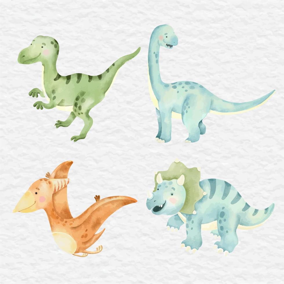watercolor cute dinosaur collection element clip art vector