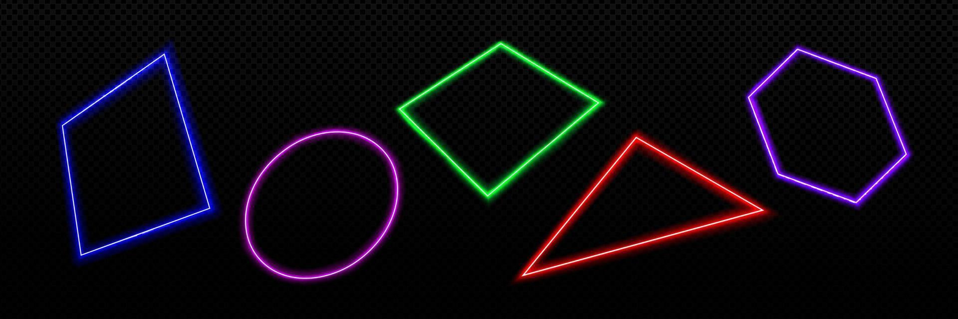 Neon light frames, glowing line borders vector