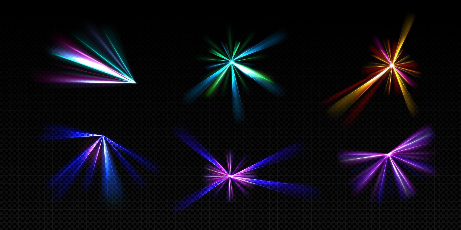 Bright light beams, laser rays, neon glow effect vector