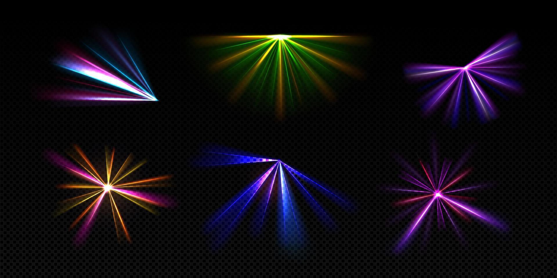 Bright light beams, laser rays, neon glow effect vector