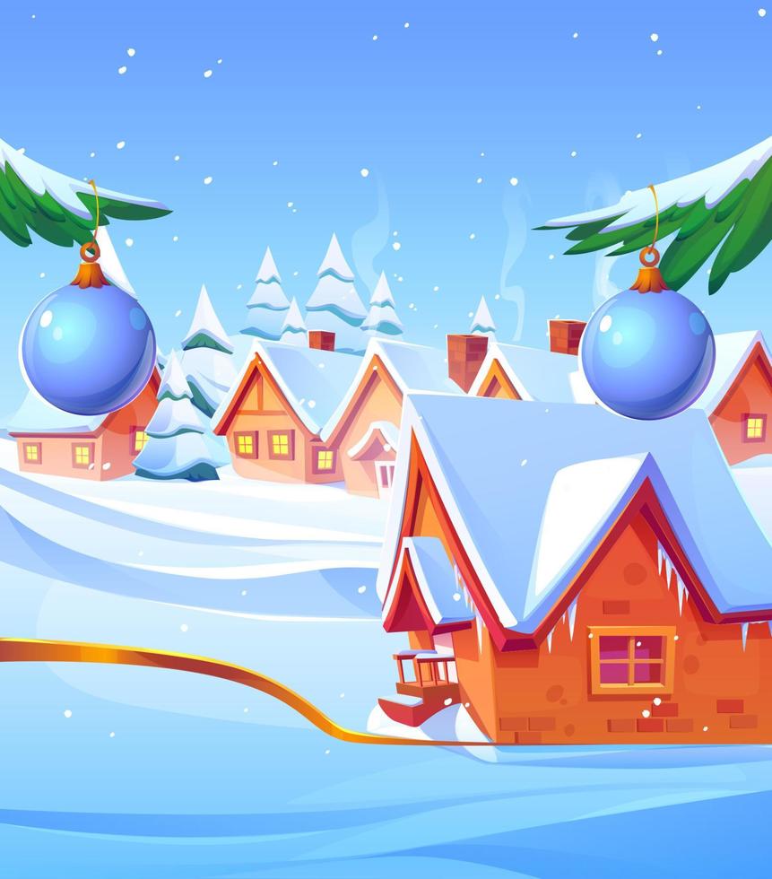 Winter village with houses and Christmas trees vector
