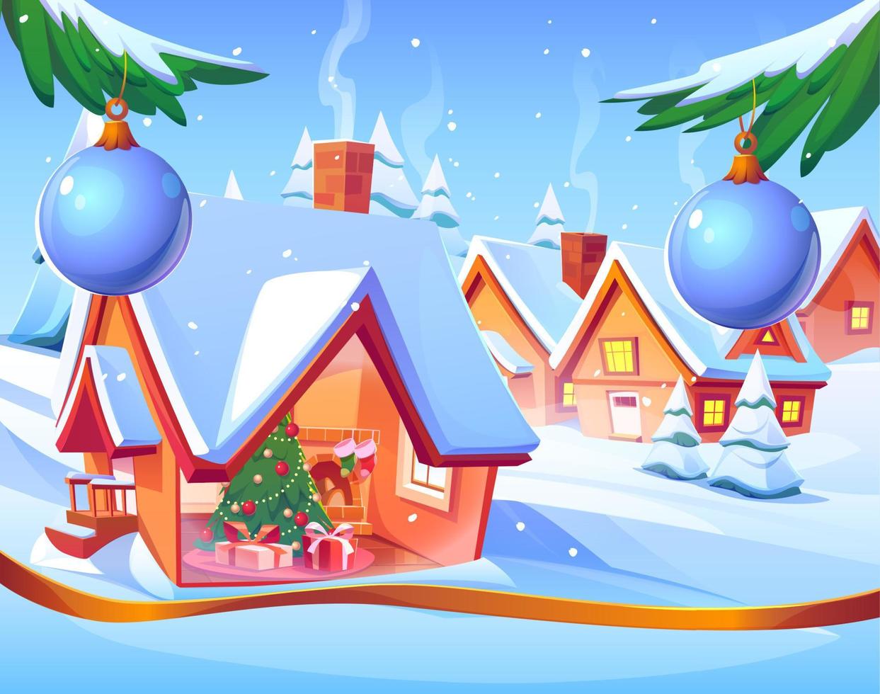 tarjeta navideña con paisaje invernal, casa vector