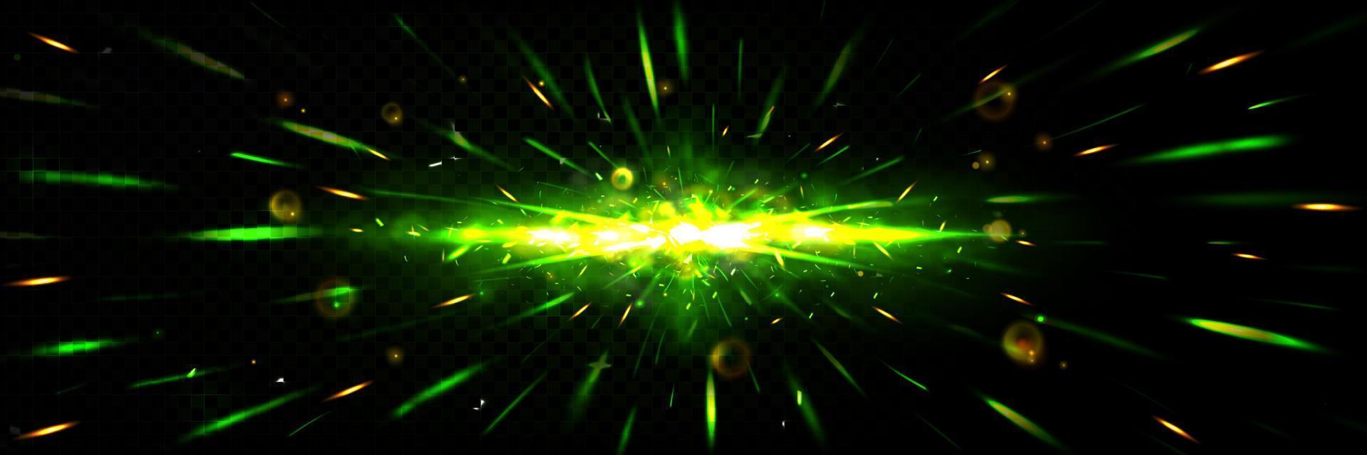 Explosion effect with sparks, green light, smoke vector