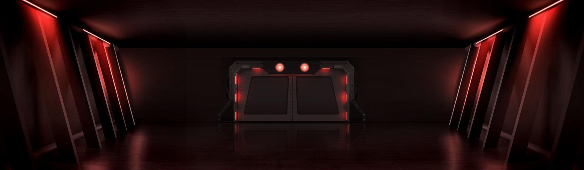 Dark hall with metal door and red illumination vector