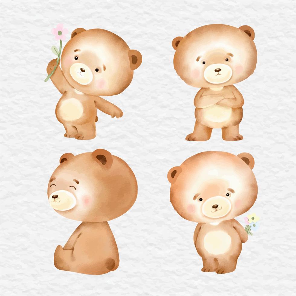 watercolor teddy bear character cute collection vector
