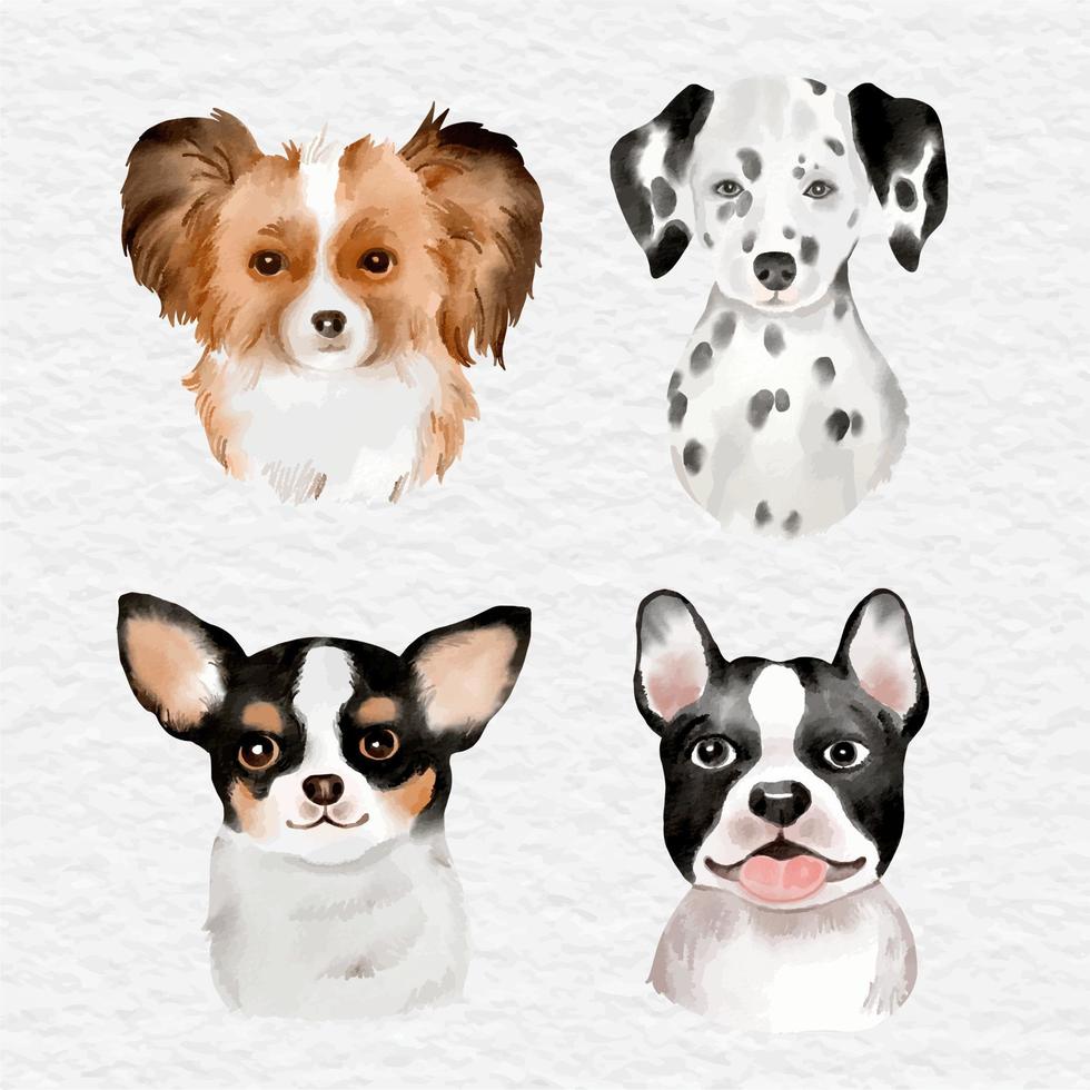 watercolor dog puppy face element collection clip art vector