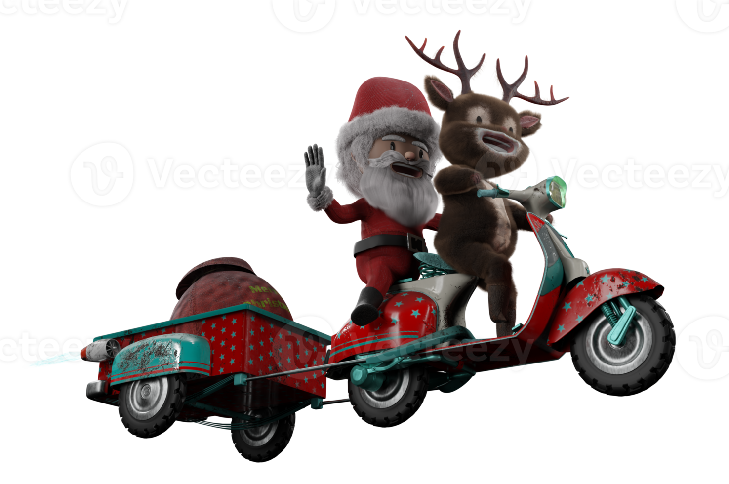 3d illustratie , 3d renderen . de kerstman claus rijden rit scooter png