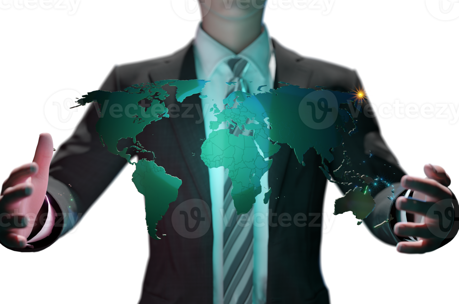 businessman holding world map in hands png