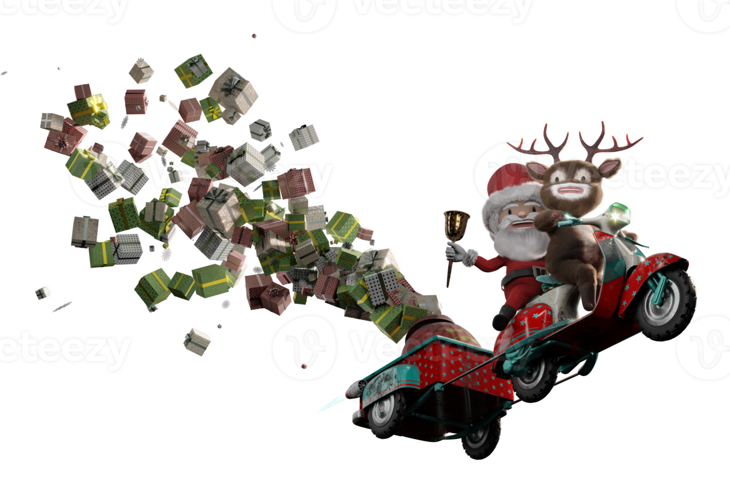 3d illustratie , 3d renderen . de kerstman claus rijden rit scooter png