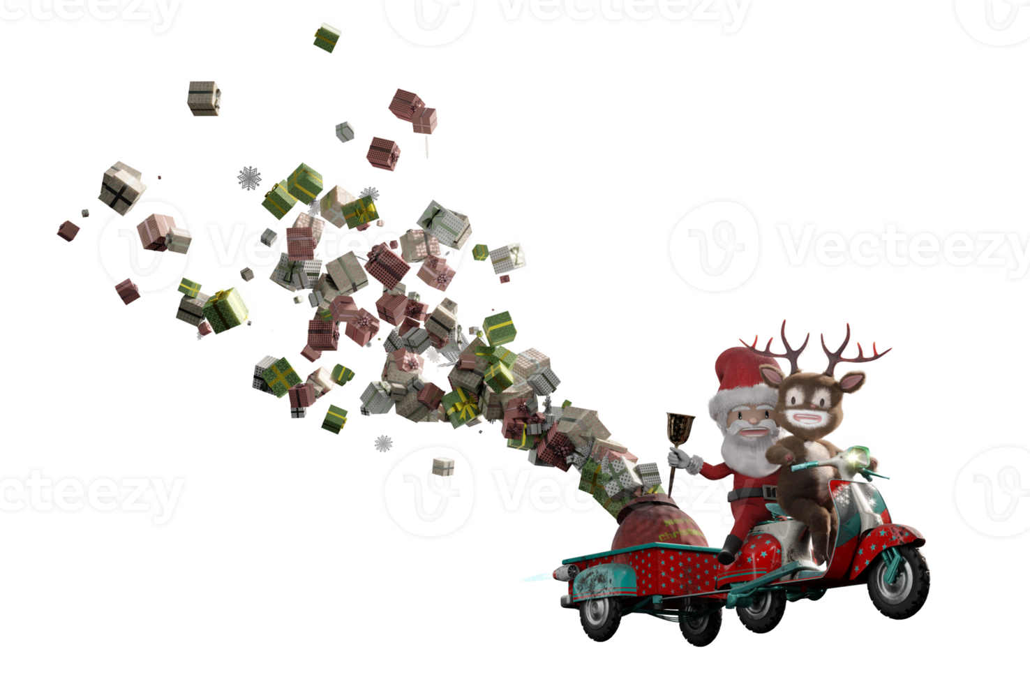 3d illustratie , 3d renderen . de kerstman claus rijden rit scooter png