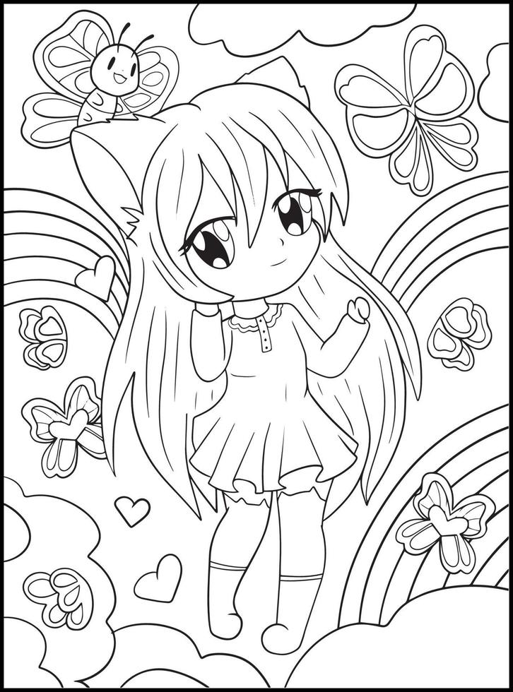 Pastel Goth Chibi Girls Coloring Pages vector