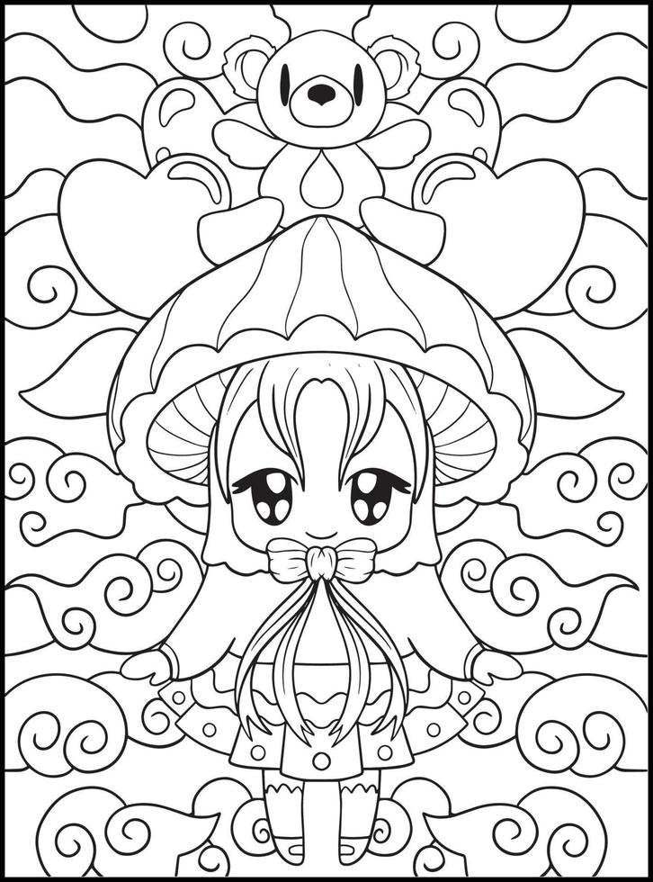 Pastel Goth Chibi Girls Coloring Pages vector