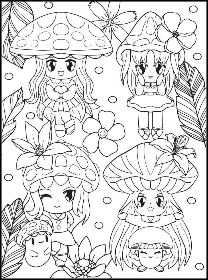Pastel Goth Chibi Girls Coloring Pages vector
