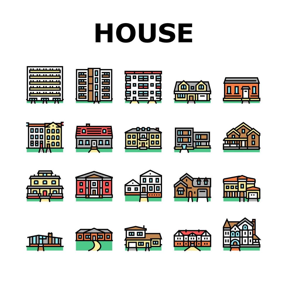 House Architectural Exterior Icons Set Vector