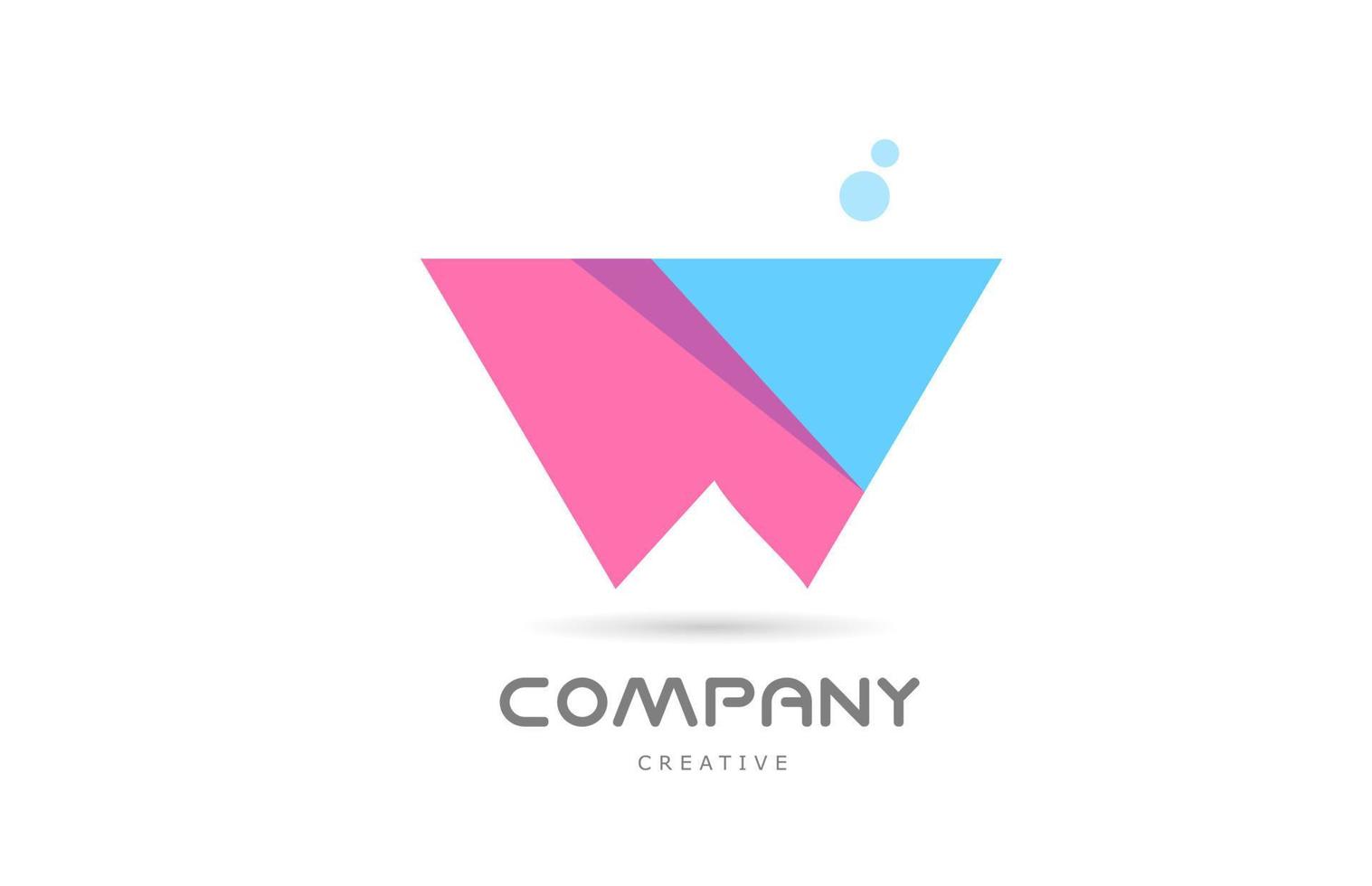 W pink blue geometric alphabet letter logo icon. Creative template for company and business vector