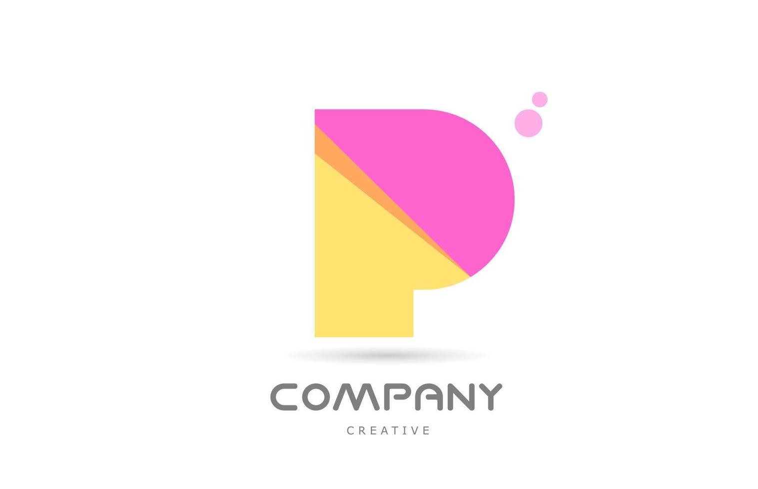 p icono del logotipo de la letra del alfabeto geométrico rosa amarillo. plantilla creativa para negocios y empresas. vector