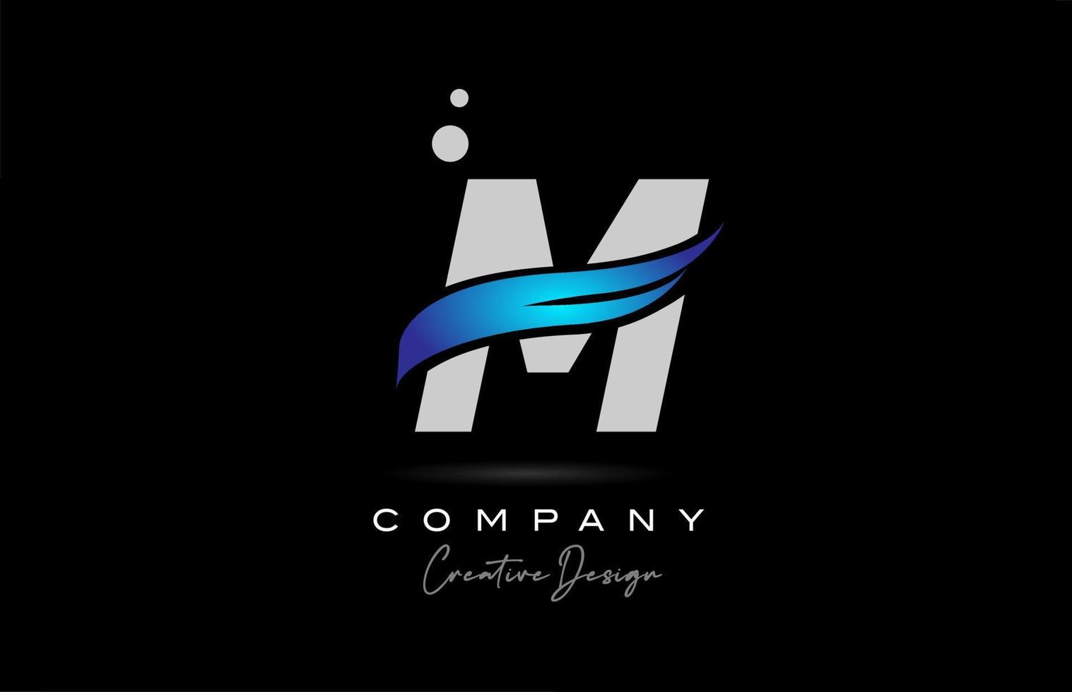 M grey alphabet letter logo icon with blue swoosh. Creative template for business and company vector