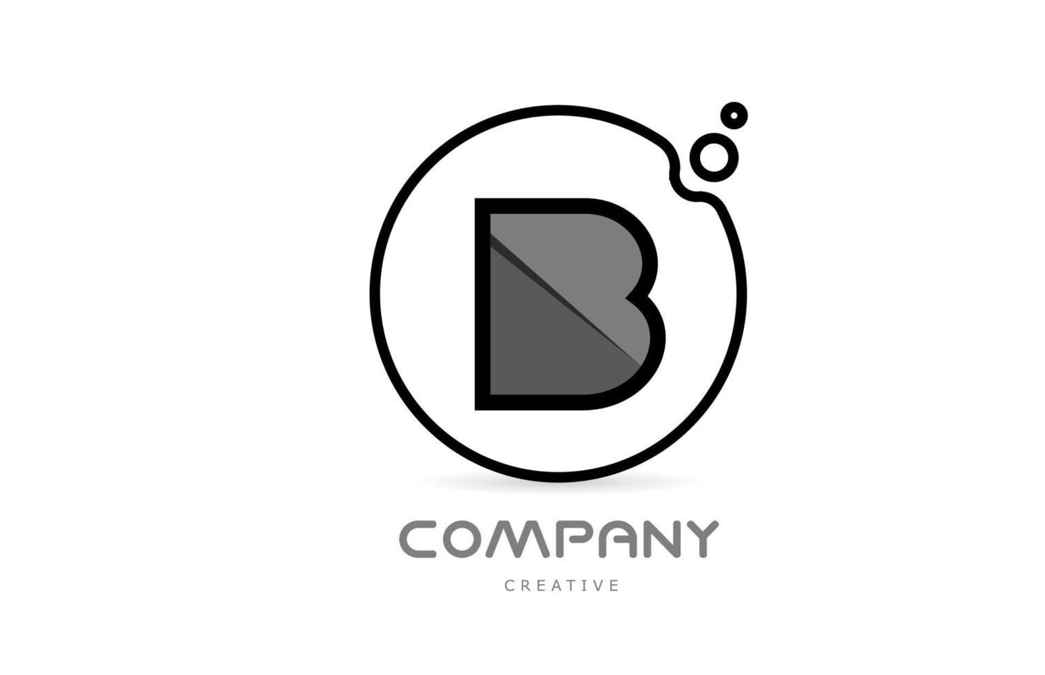 B black and white geometric alphabet letter logo icon with circle. Creative template for company and business vector