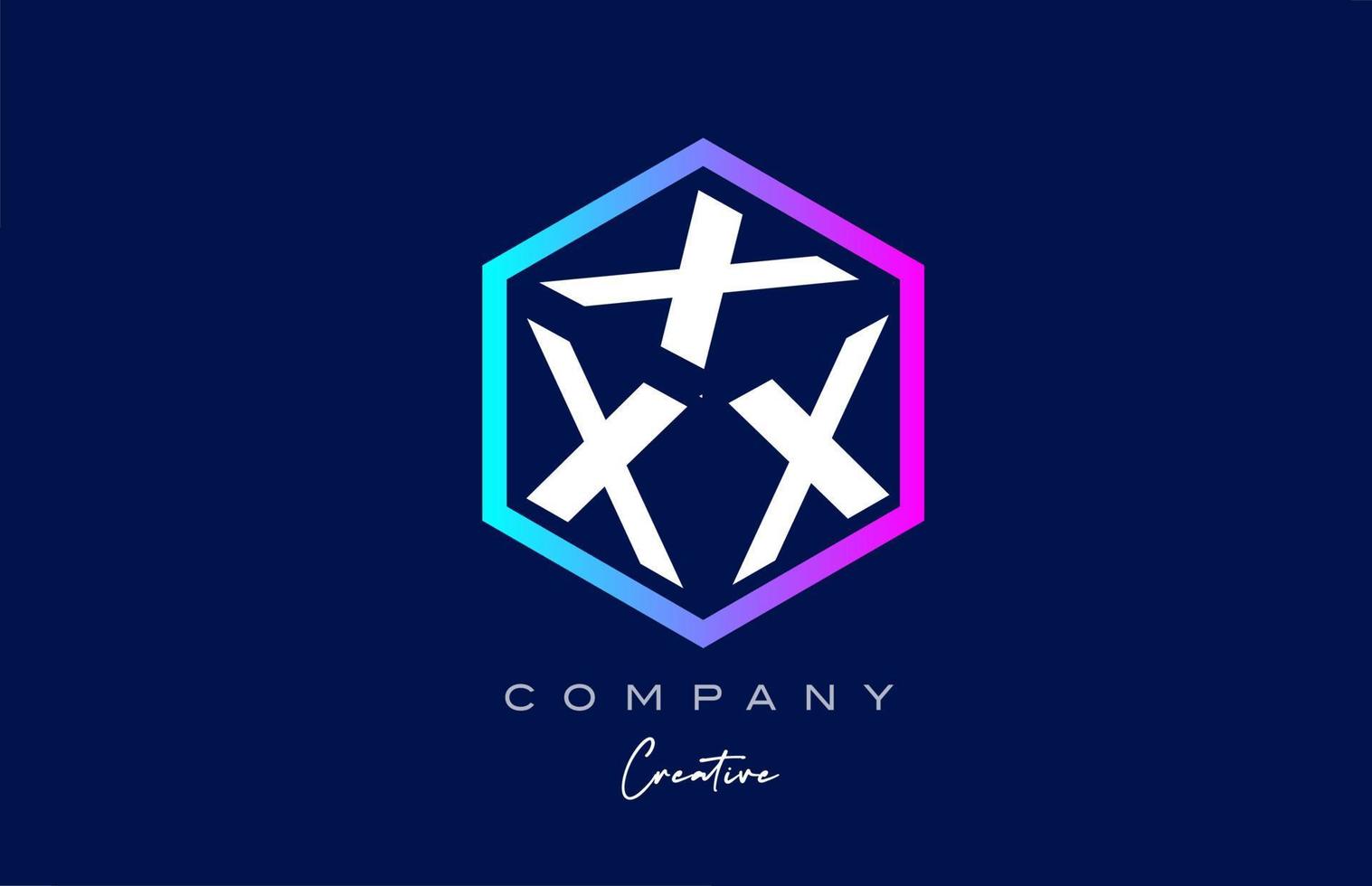 pink blue XXXXXXXXX three letter cube alphabet letter logo icon design with polygon design. Creative template for company and business vector