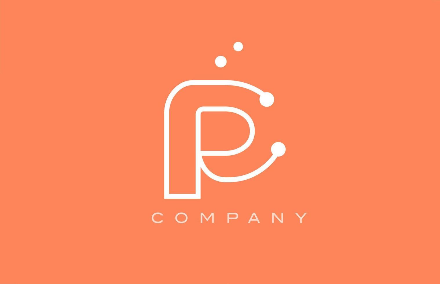 P orange white dot line alphabet letter logo icon design. Creative template for business and company vector