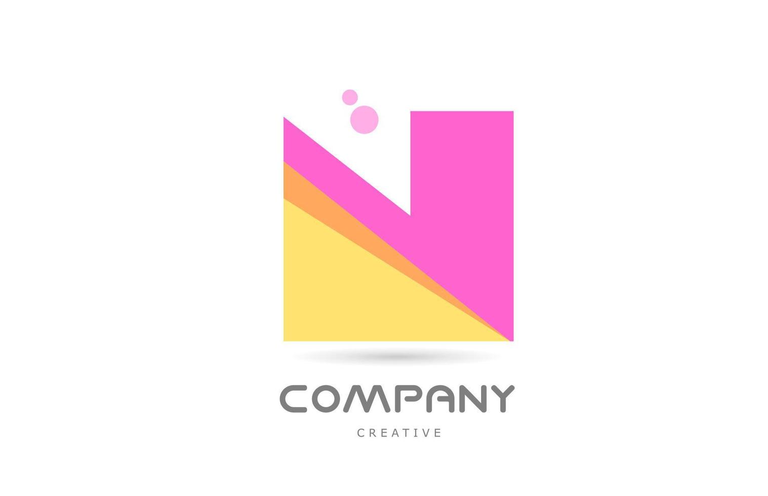 N yellow pink geometric alphabet letter logo icon. Creative template for business and company vector