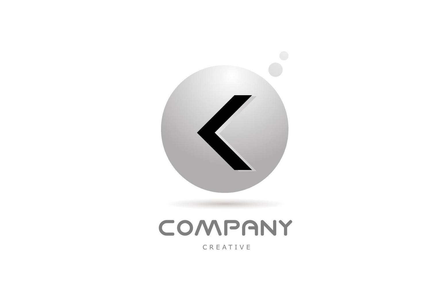K 3d grey sphere alphabet letter logo icon design with dot. Creative template for business and company vector