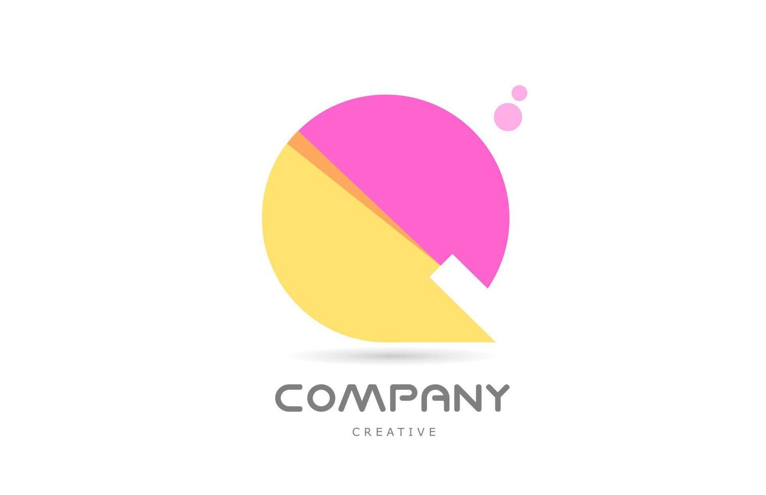 Q yellow pink geometric alphabet letter logo icon. Creative template for business and company vector