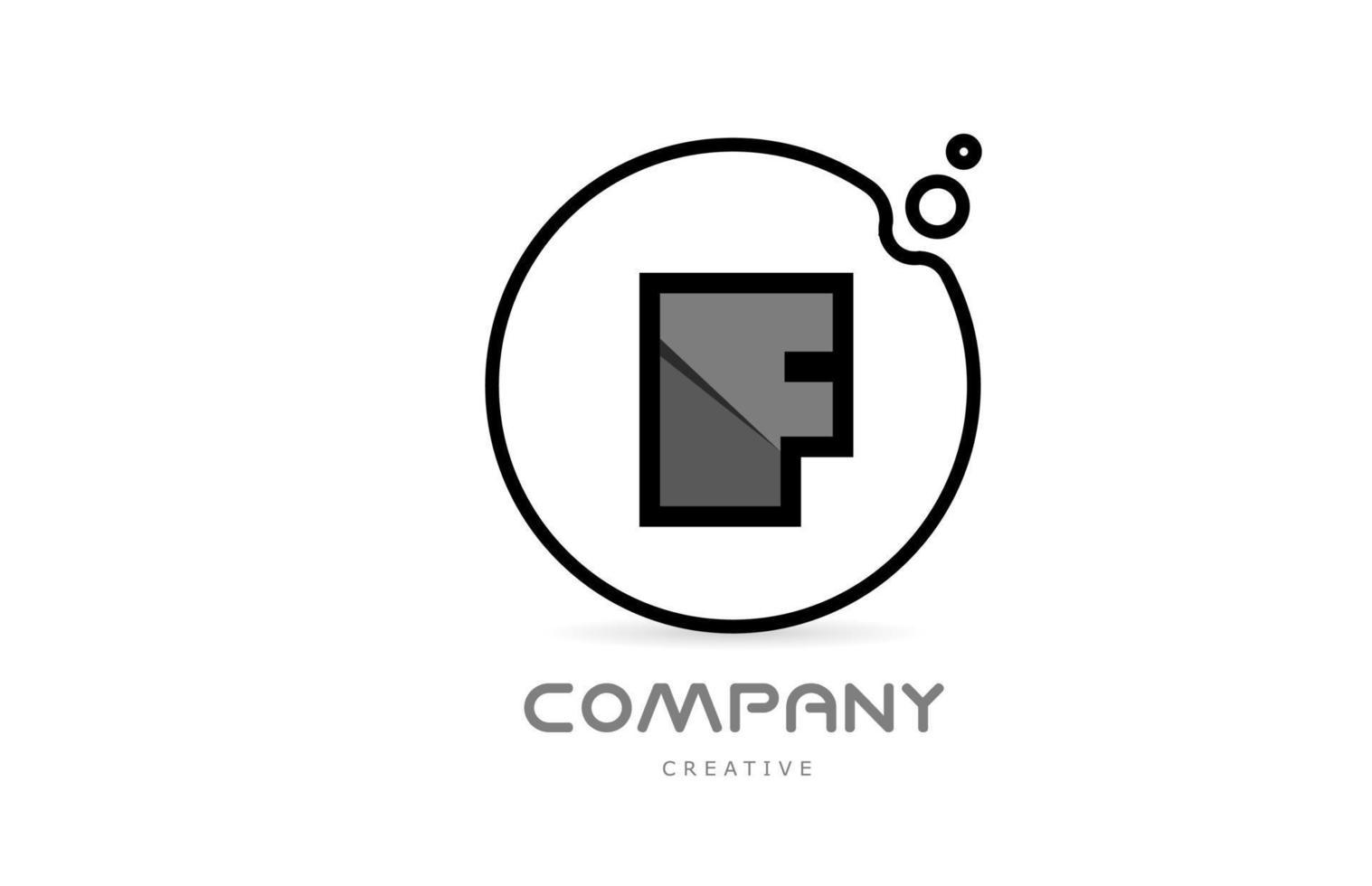 f icono del logotipo de la letra del alfabeto geométrico en blanco y negro con círculo. plantilla creativa para empresa y negocio vector