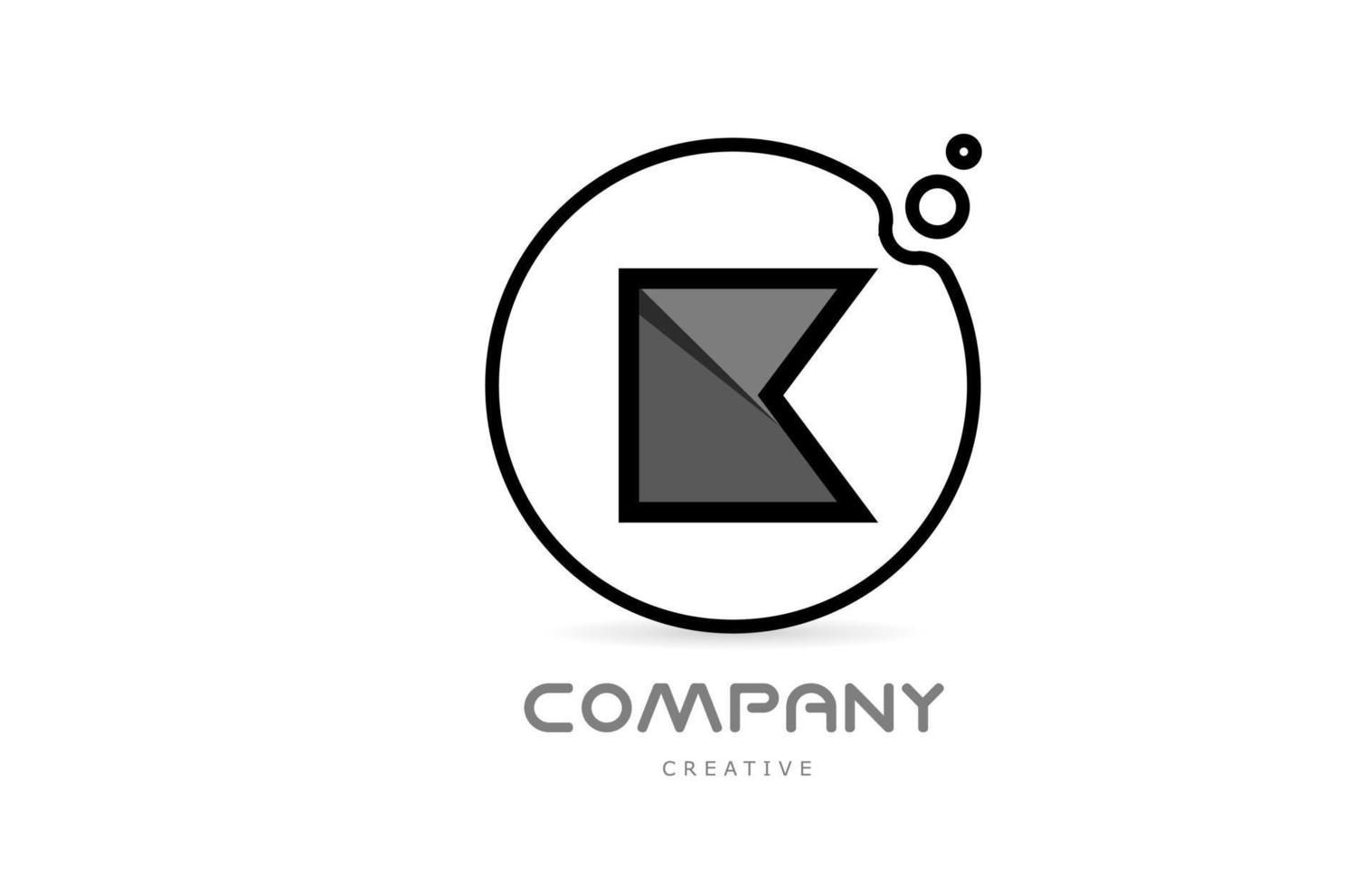 K black and white geometric alphabet letter logo icon with circle. Creative template for company and business vector