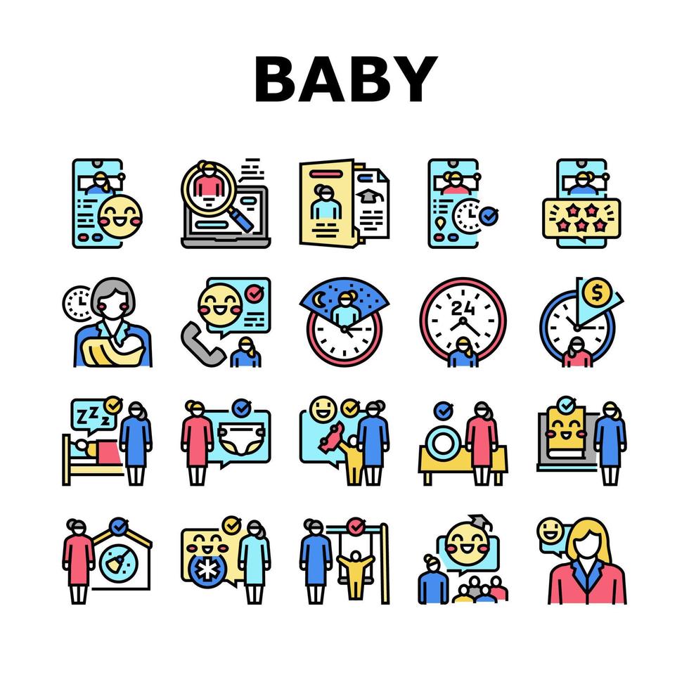 Baby Sitting Work Occupation Icons Set Vector