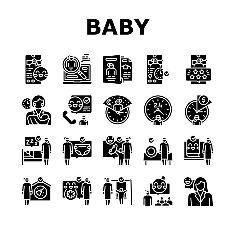 Baby Sitting Work Occupation Icons Set Vector