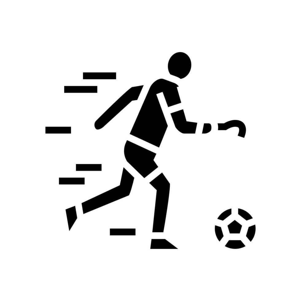 fútbol fútbol jugando atleta discapacitado glifo icono vector ilustración