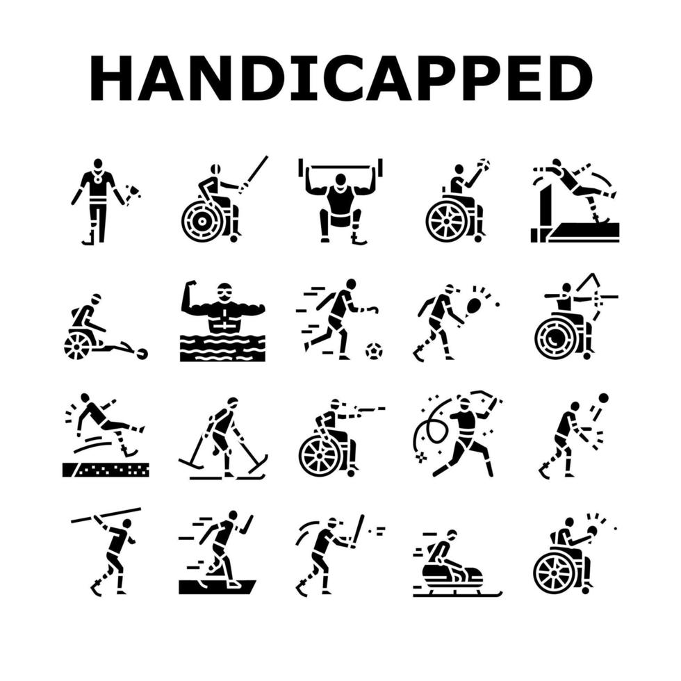 Handicapped Athlete Sport Game Icons Set Vector