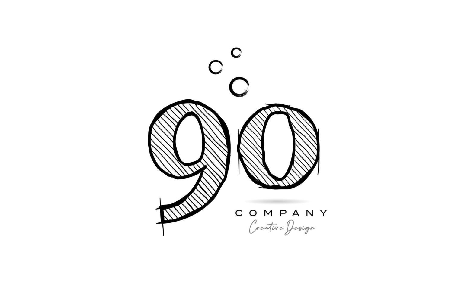 hand drawing number 90 logo icon design for company template. Creative logotype in pencil style vector