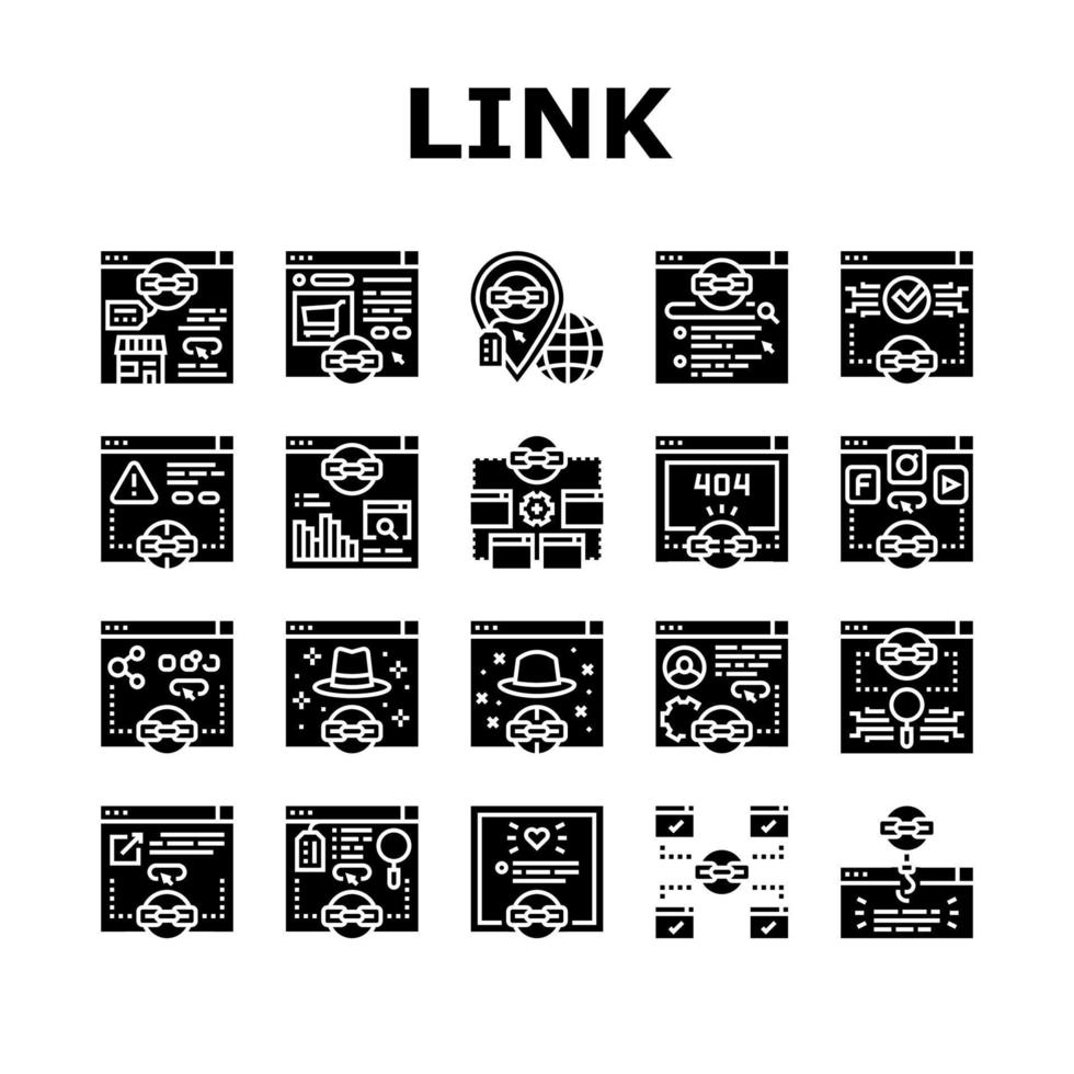 Link Building And Optimization Icons Set Vector
