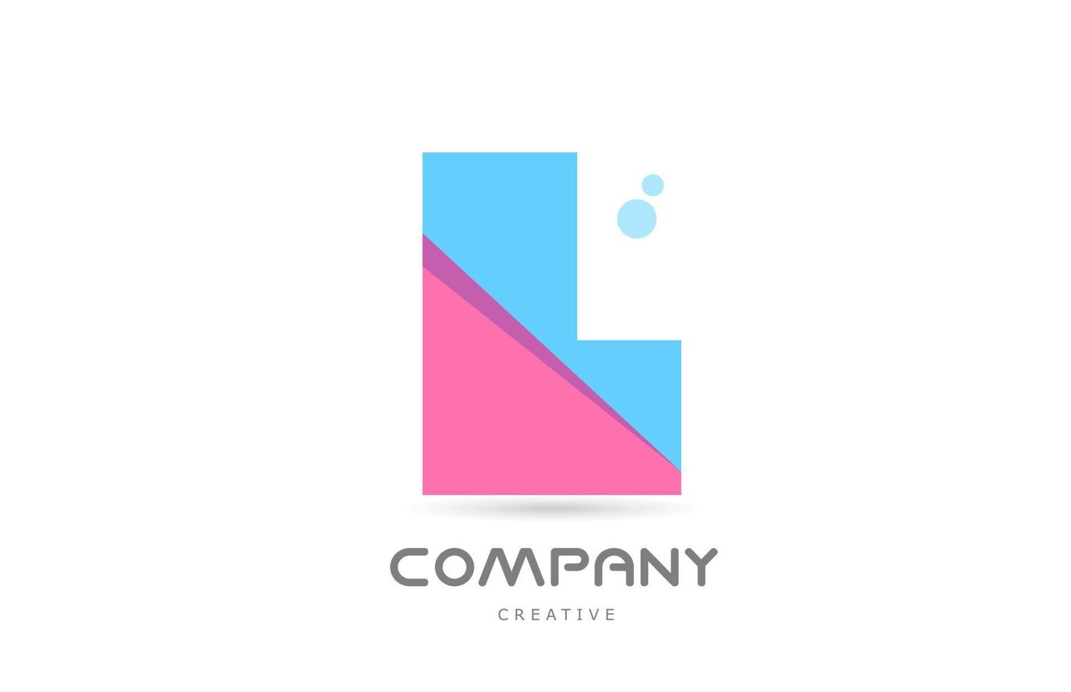 L pink blue geometric alphabet letter logo icon. Creative template for company and business vector