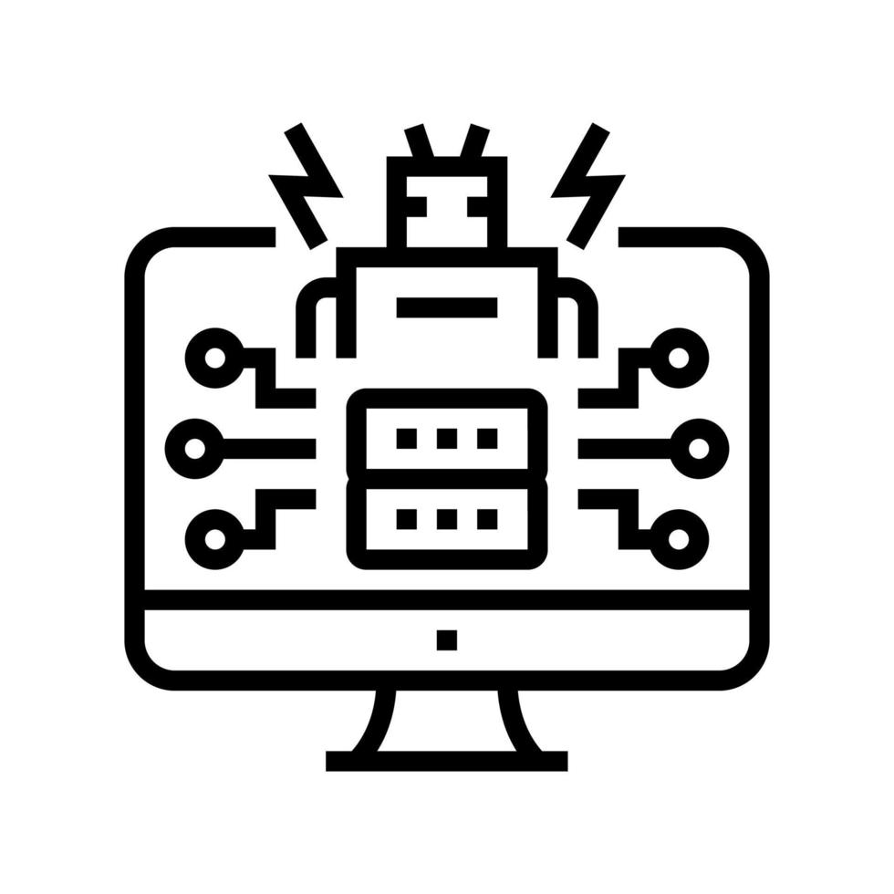 Ilustración de vector de icono de línea de ataques alimentados por ai