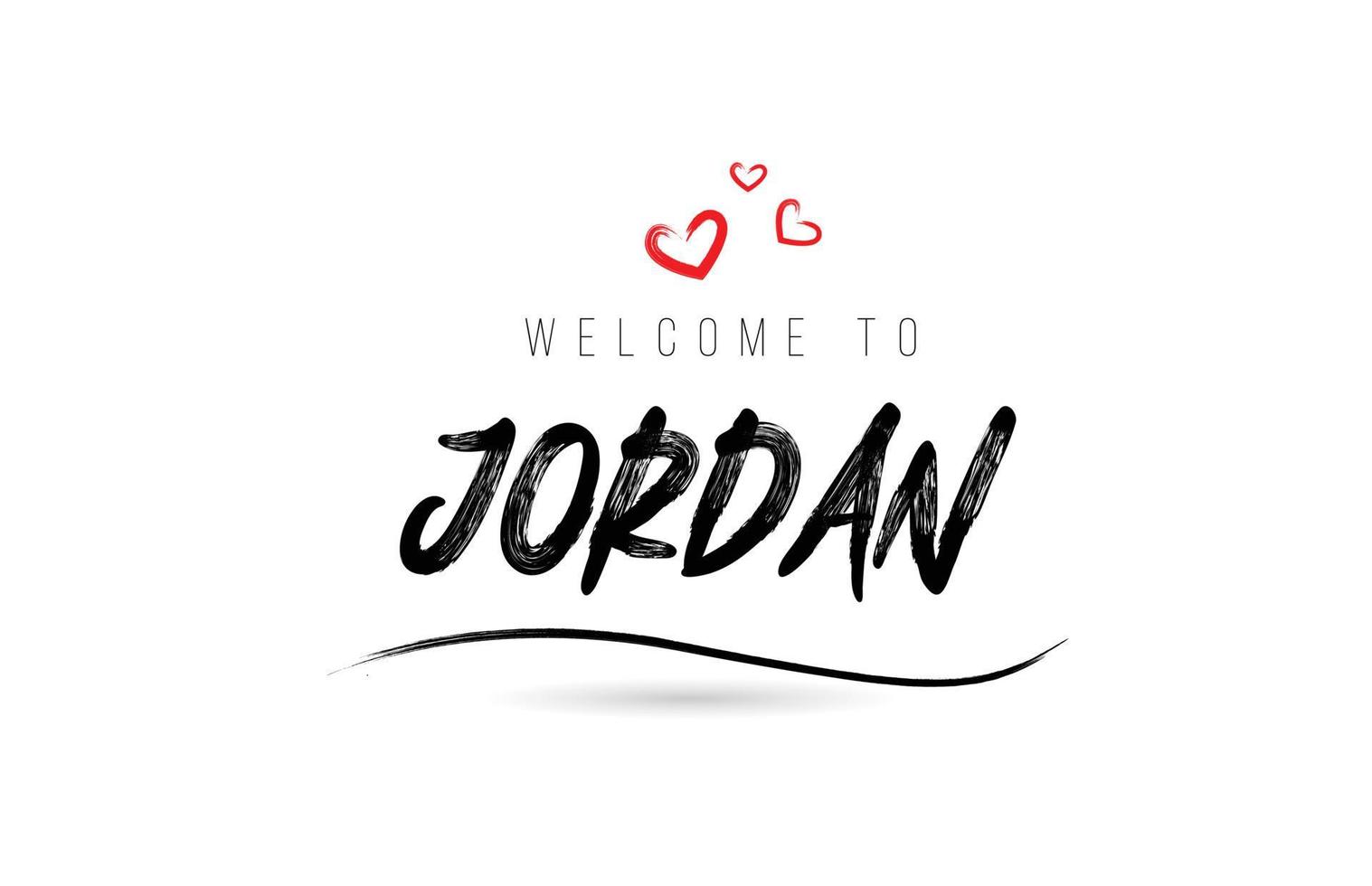 bienvenido a la tipografía de texto del país jordano con corazón de amor rojo y nombre negro vector