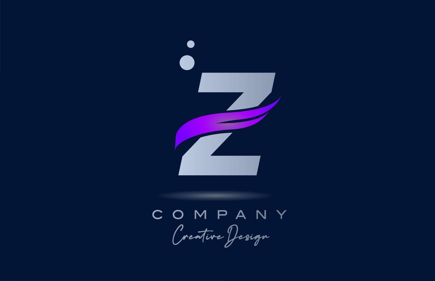 Z purple alphabet letter logo icon with pink swoosh. Creative template for business and company vector