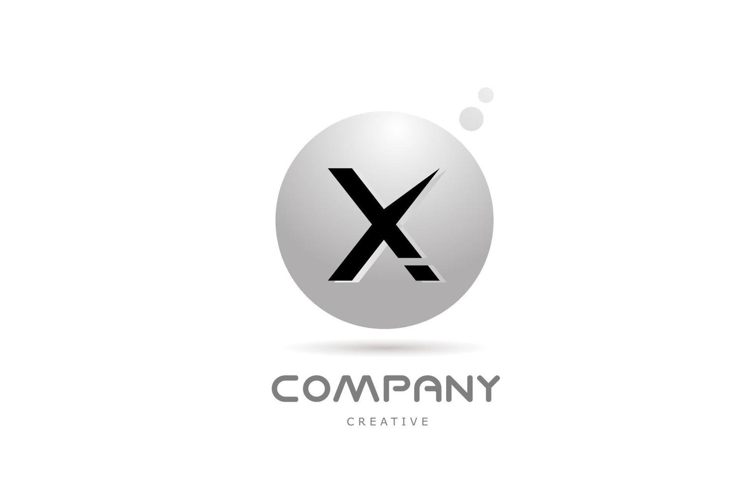 X 3d grey sphere alphabet letter logo icon design with dot. Creative template for business and company vector