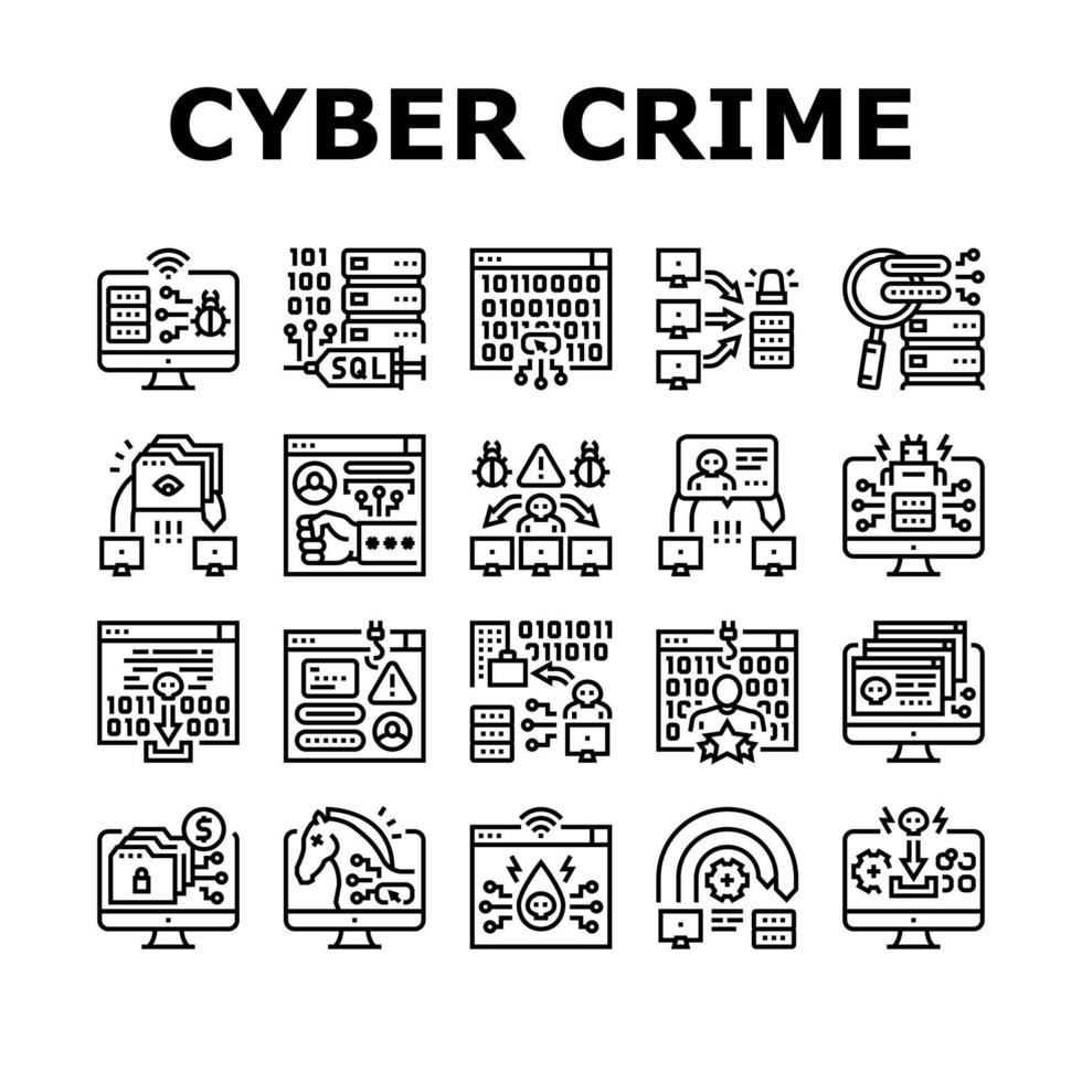 Cyber Crime Internet Business Icons Set Vector