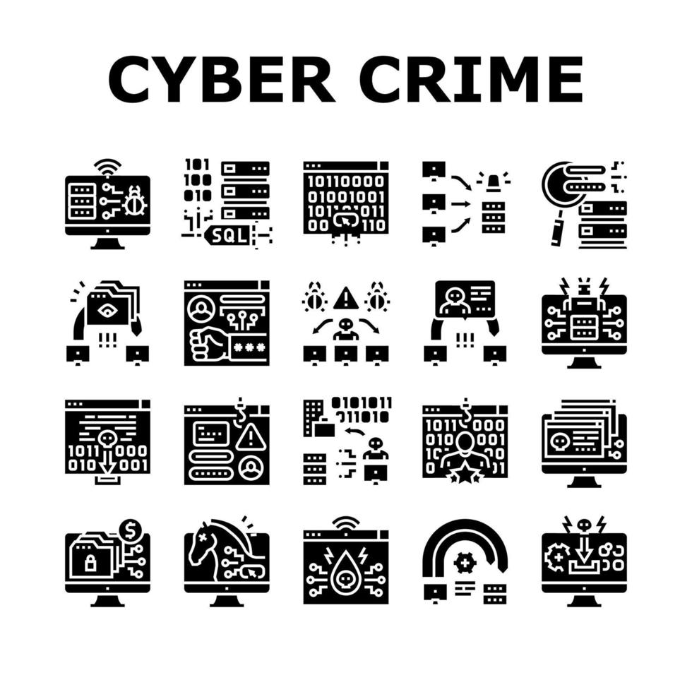 Cyber Crime Internet Business Icons Set Vector