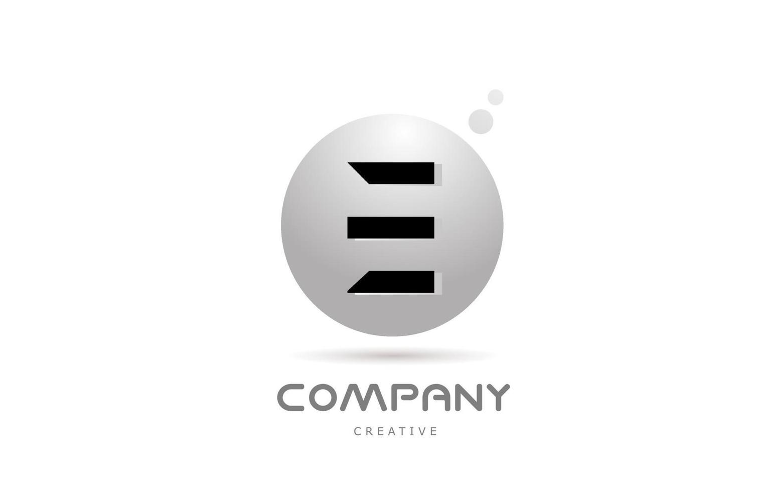 E 3d grey sphere alphabet letter logo icon design with dot. Creative template for business and company vector
