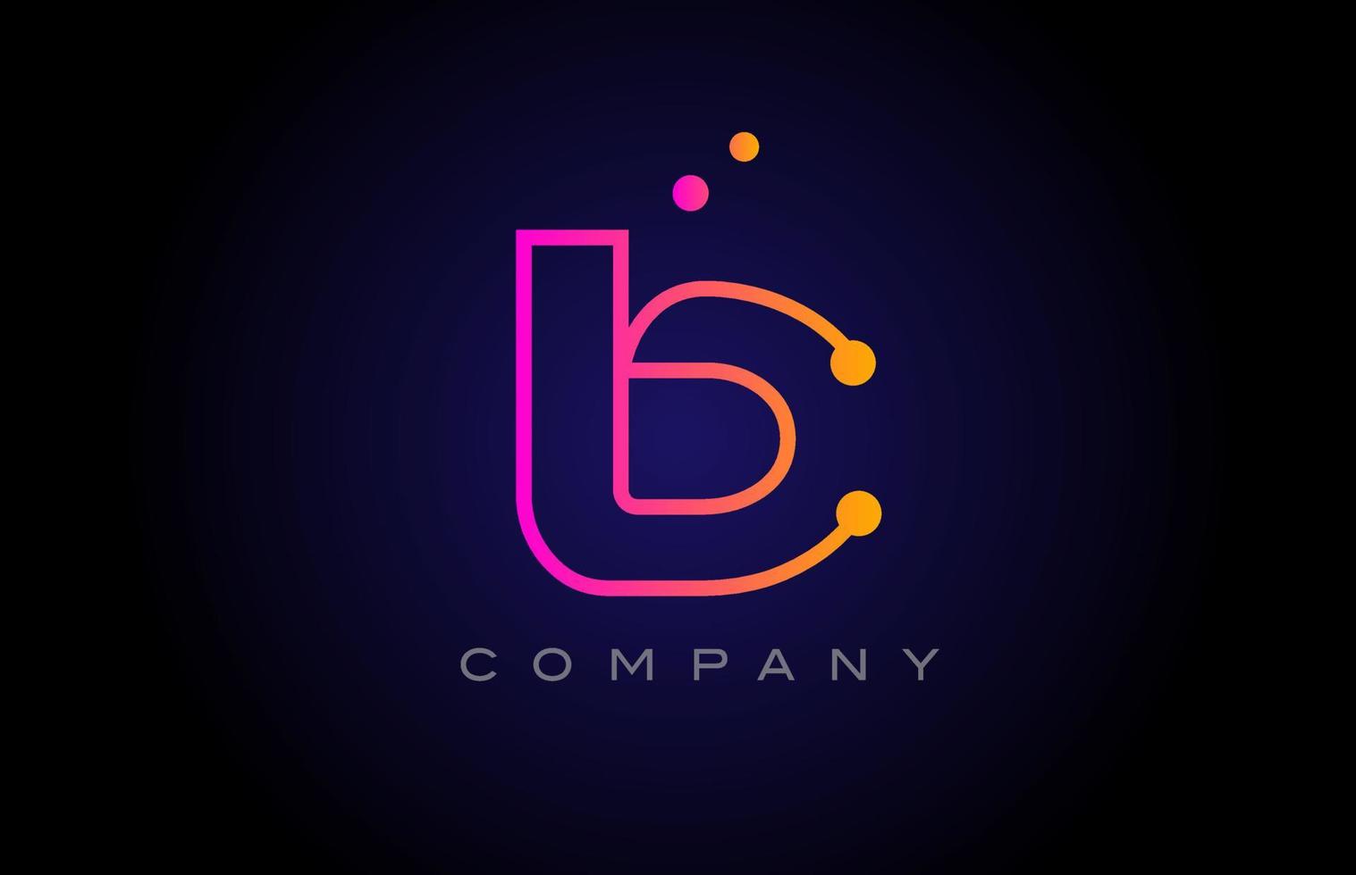 B dot line alphabet letter logo icon design. Creative template for business and company in pink yellow color vector