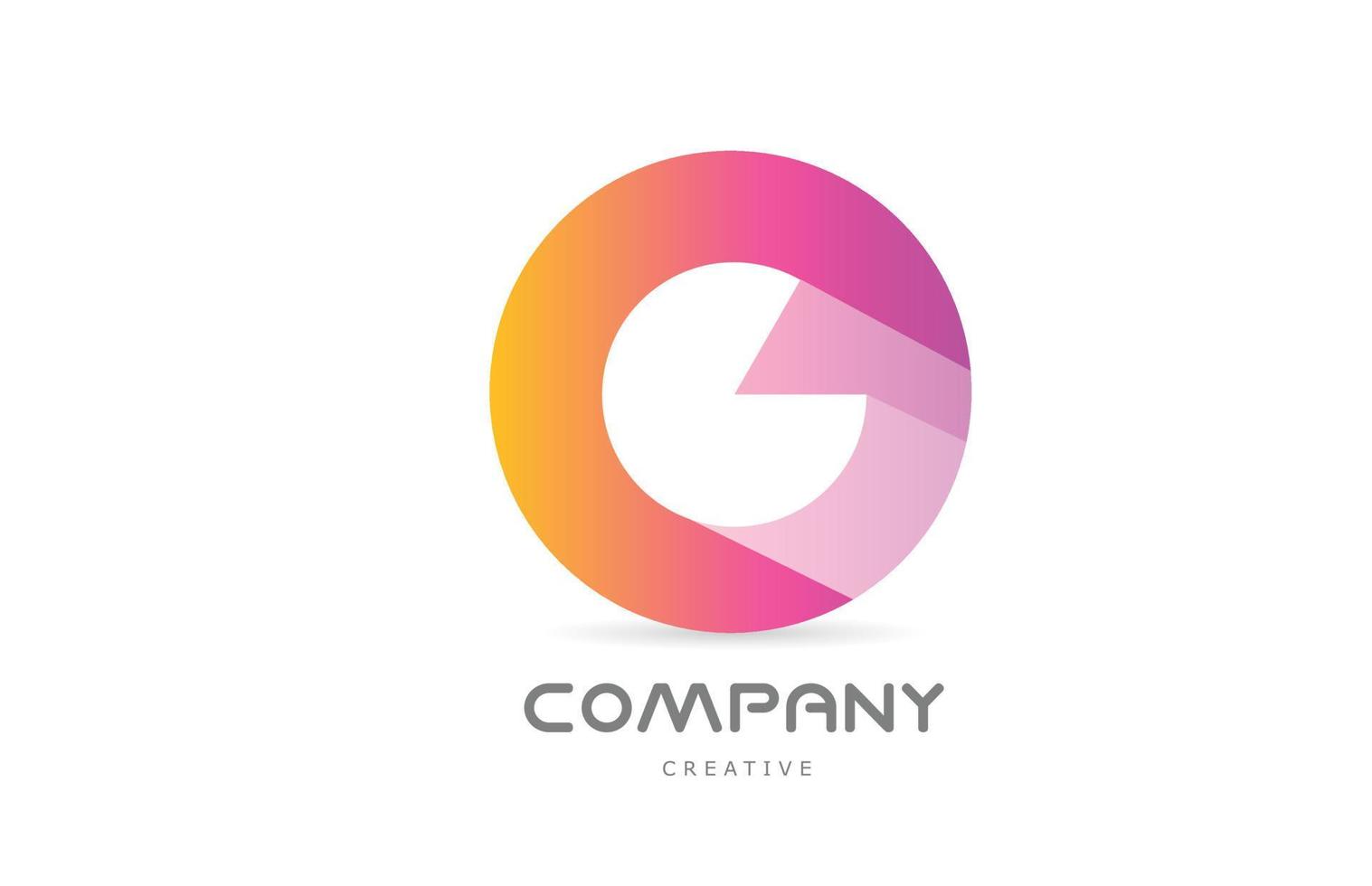 pink yellow G alphabet letter logo icon with long shadow. Creative template for business or company with circle vector